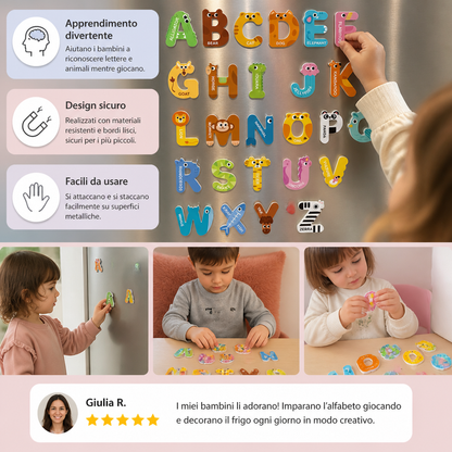 Magneti da Frigorifero con Lettere, Numeri e Animali – Set Educativo per Imparare l’Alfabeto e le Prime Parole