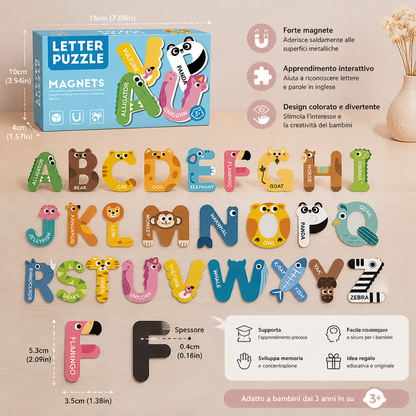 Magneti da Frigorifero con Lettere, Numeri e Animali – Set Educativo per Imparare l’Alfabeto e le Prime Parole