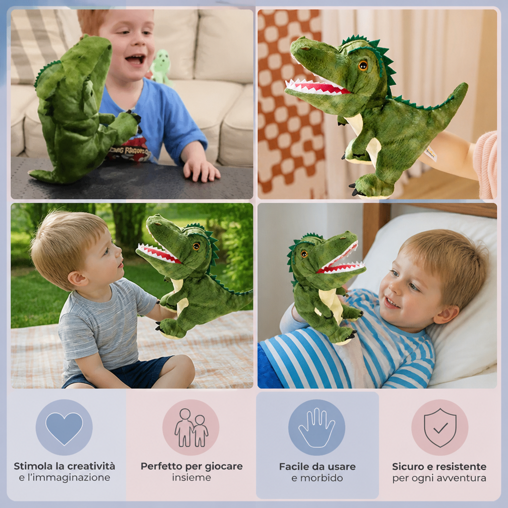Divertente Burattino di Peluche a Forma di Dinosauro