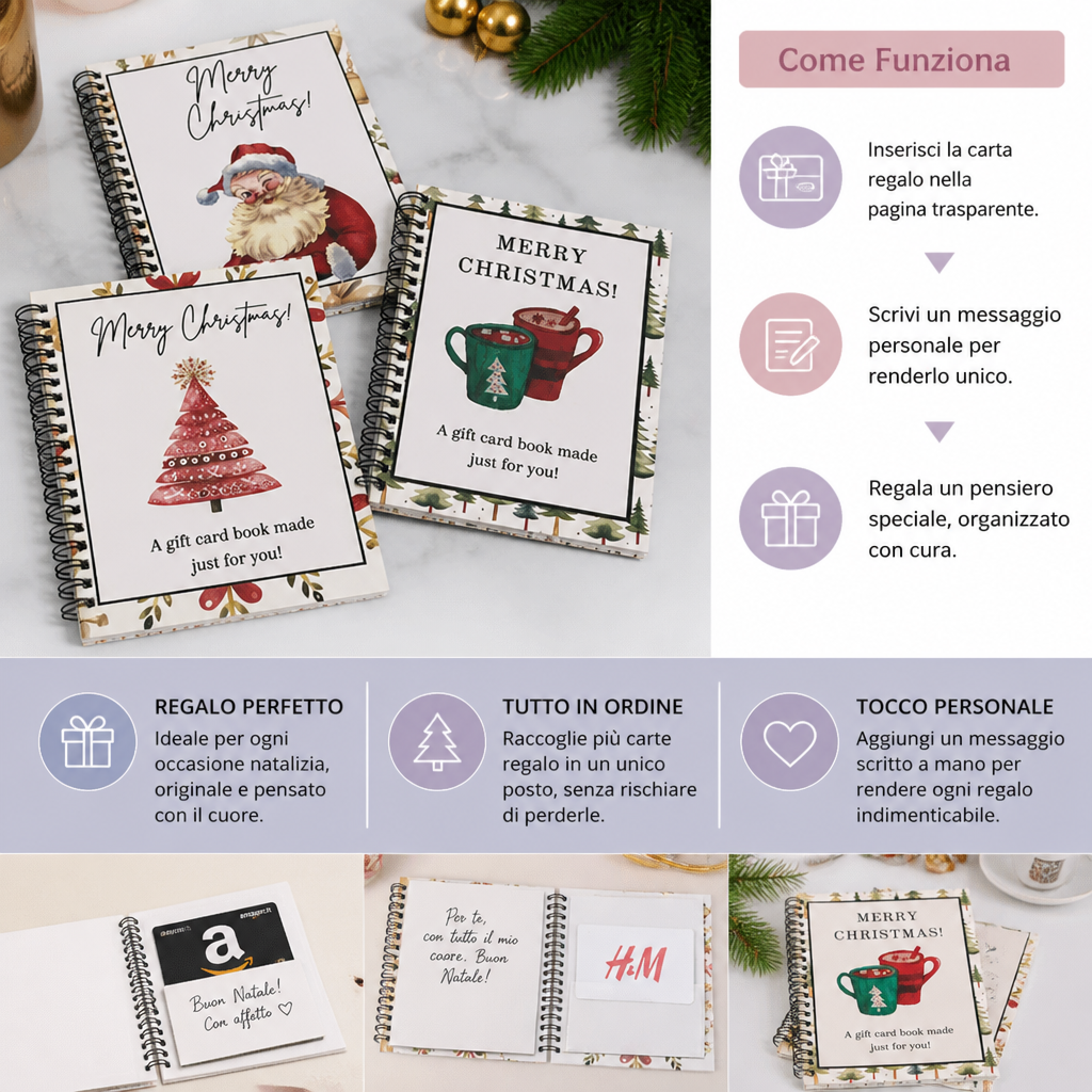 Libro di Biglietti Regalo Natalizi Fai da Te – Organizer Natalizio con Rilegatura a Spirale
