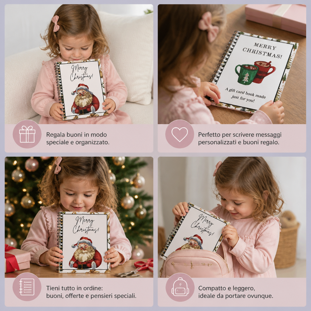 Libro di Biglietti Regalo Natalizi Fai da Te – Organizer Natalizio con Rilegatura a Spirale