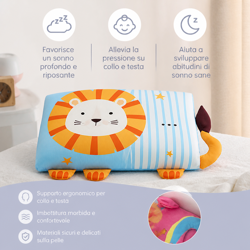 Cuscino Ergonomico Rilassante per Bambini con Federa a Motivi di Animali Cartone Animato