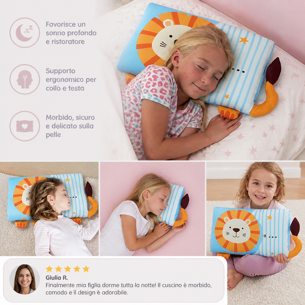 Cuscino Ergonomico Rilassante per Bambini con Federa a Motivi di Animali Cartone Animato