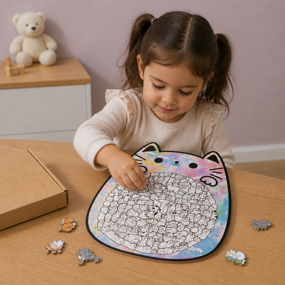 Puzzle in legno da 135 pezzi con tessere a forma di gatto