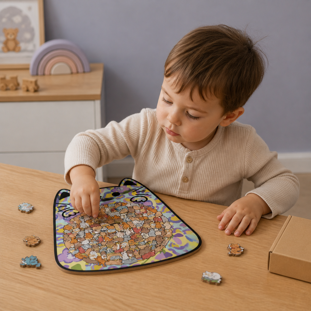 Puzzle in legno da 135 pezzi con tessere a forma di gatto