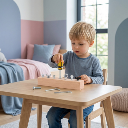 Gioco Montessori con viti in legno – allenamento della motricità fine e della concentrazione per bambini