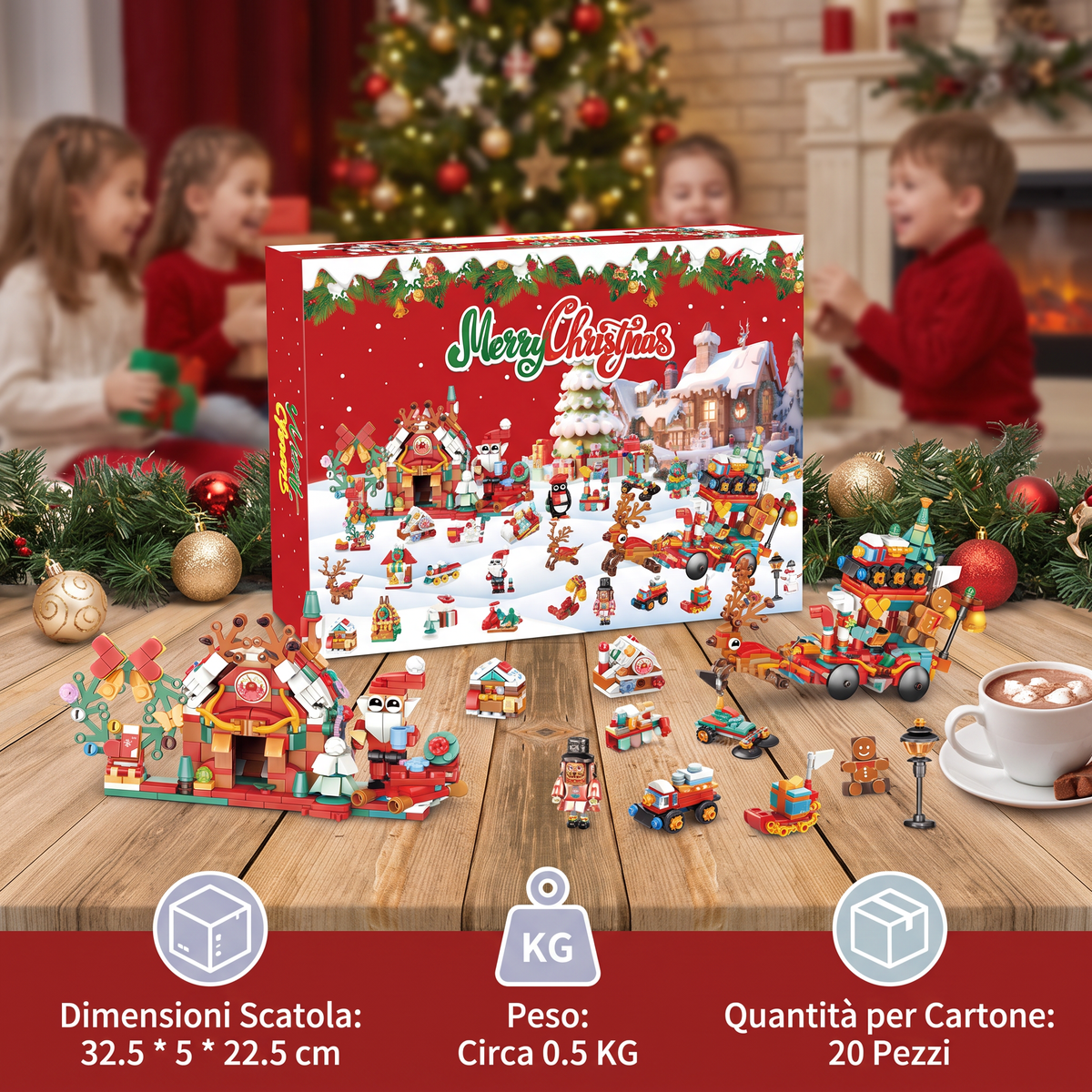 Calendario dell’Avvento con Blocchi da Costruzione – Villaggio di Natale per Bambini