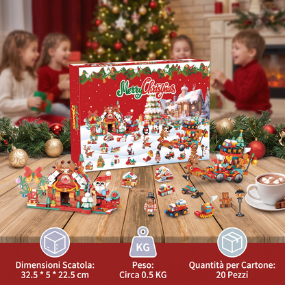 Calendario dell’Avvento con Blocchi da Costruzione – Villaggio di Natale per Bambini