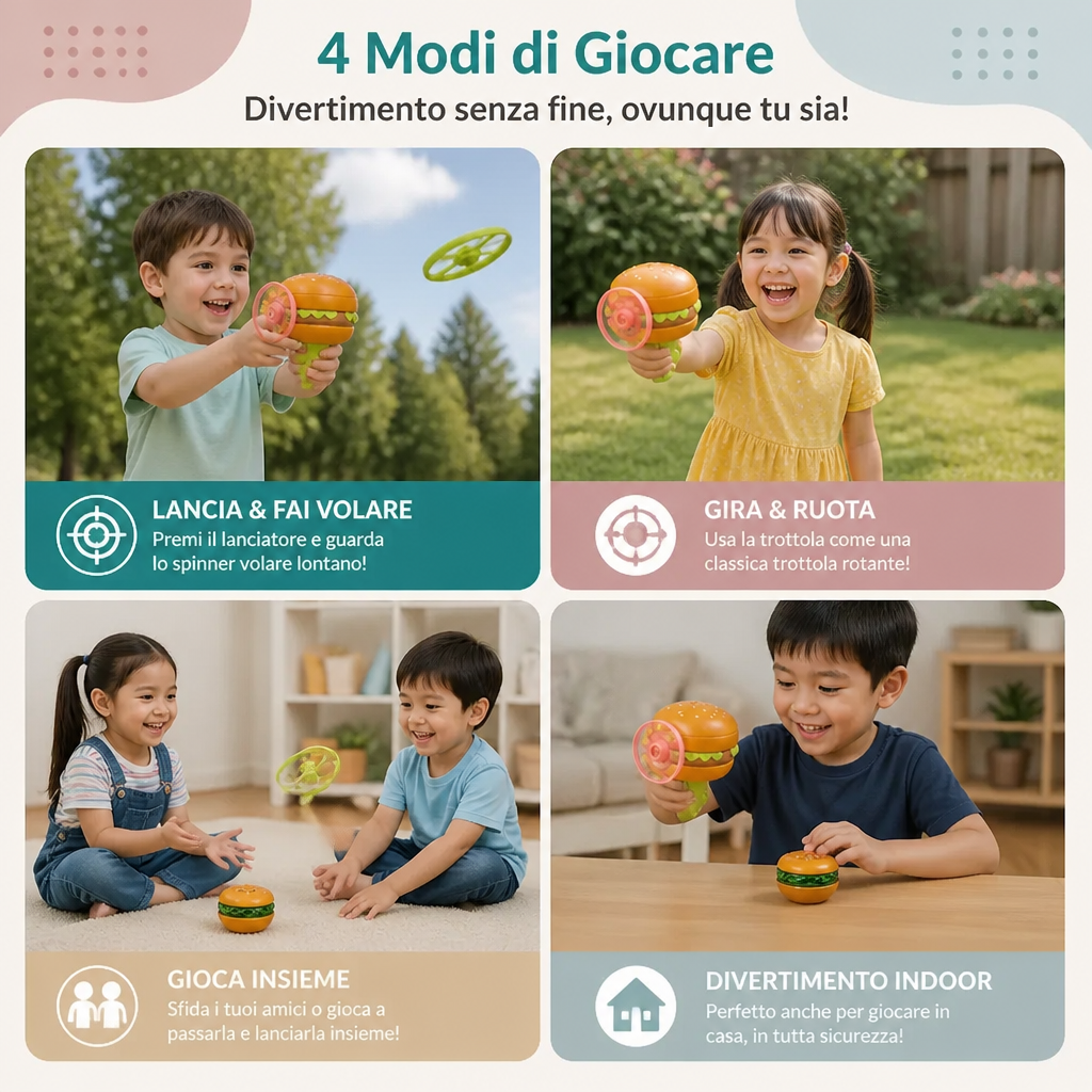 Giocattolo 2 in 1 per bambini – Trottola rotante e spinner volante con lanciatore