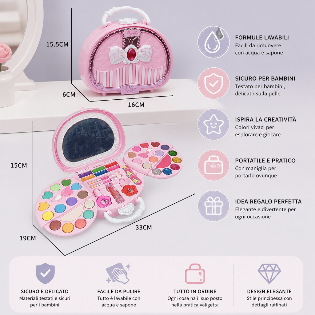Set trucco da principessa lavabile per bambini con smalto per unghie e scatola portaoggetti