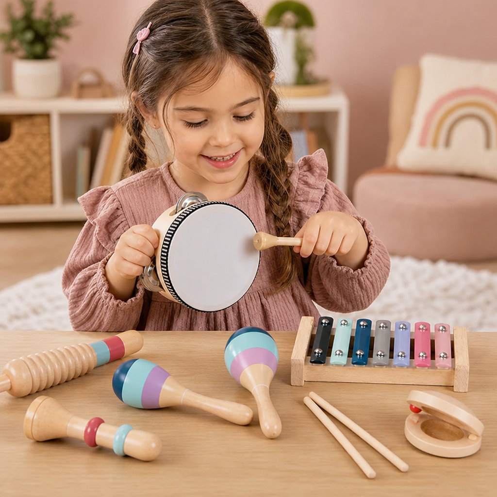 Set di strumenti musicali in legno – Giochi Montessori a percussione e ritmo per bambini