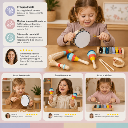 Set di strumenti musicali in legno – Giochi Montessori a percussione e ritmo per bambini