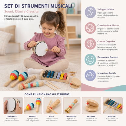 Set di strumenti musicali in legno – Giochi Montessori a percussione e ritmo per bambini