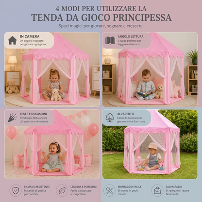 Tenda da gioco a forma di castello da principessa per interni ed esterni