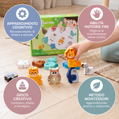 Set di 52 Blocchi 3D con Alfabeto Montessori