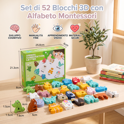 Set di 52 Blocchi 3D con Alfabeto Montessori