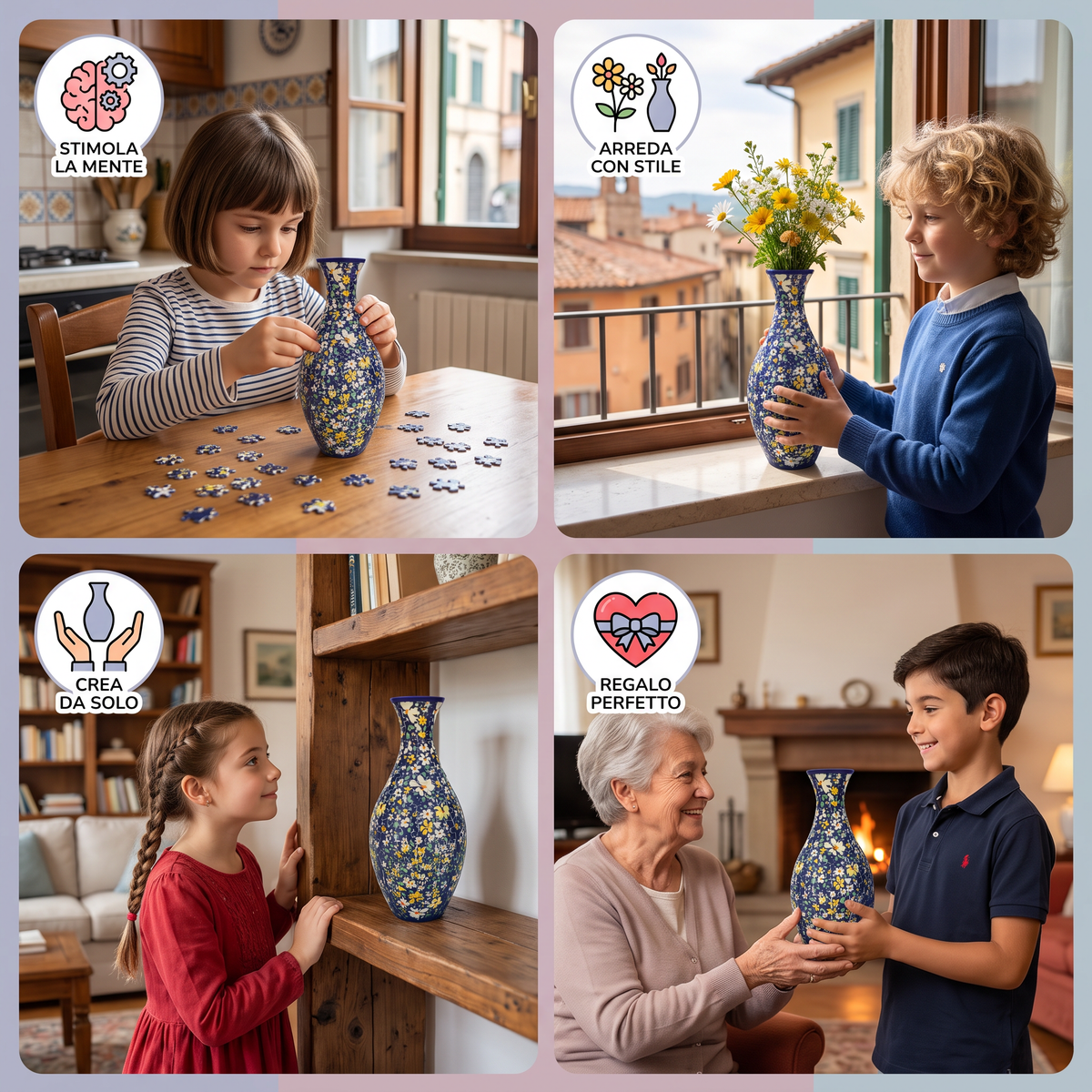 Puzzle 3D Fai-da-te a Forma di Vaso di Fiori