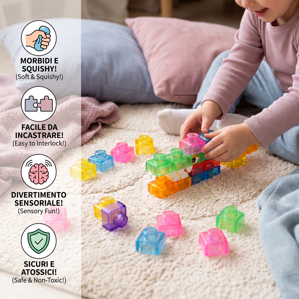 Blocchi da Costruzione Squishy Morbidi e Gelatinosi per Bambini – Sicuri e Morbidi