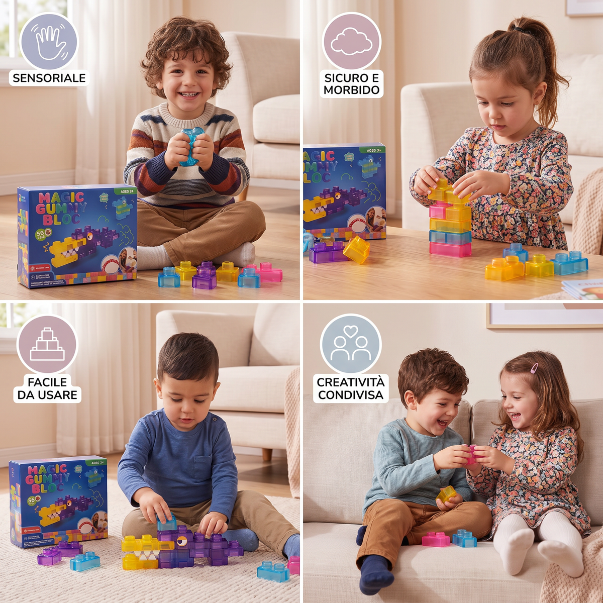 Blocchi da Costruzione Squishy Morbidi e Gelatinosi per Bambini – Sicuri e Morbidi