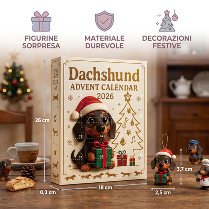 Calendario dell’Avvento Bassotto di 24 Giorni con Figurine a Sorpresa