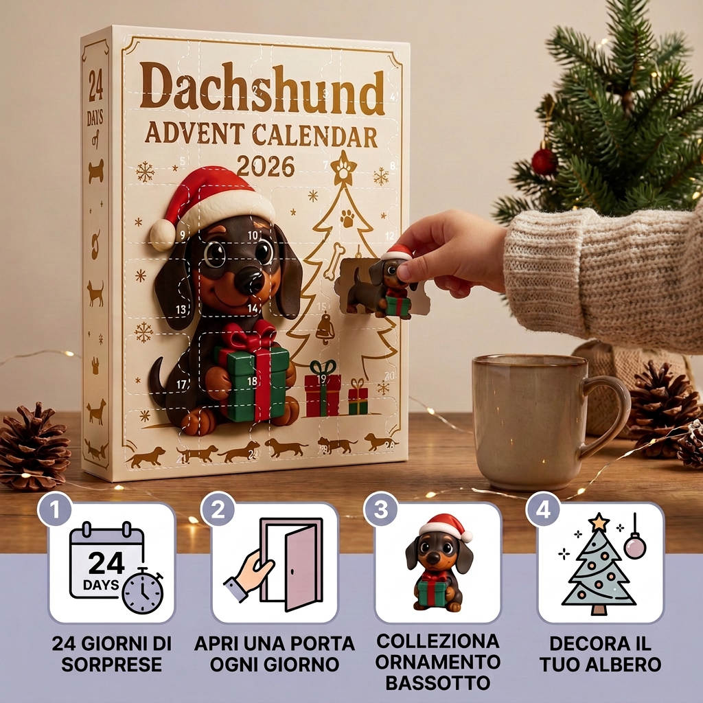 Calendario dell’Avvento Bassotto di 24 Giorni con Figurine a Sorpresa