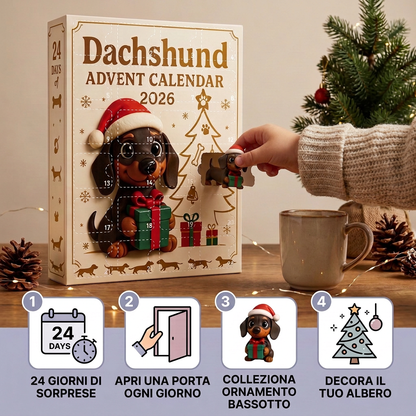 Calendario dell’Avvento Bassotto di 24 Giorni con Figurine a Sorpresa