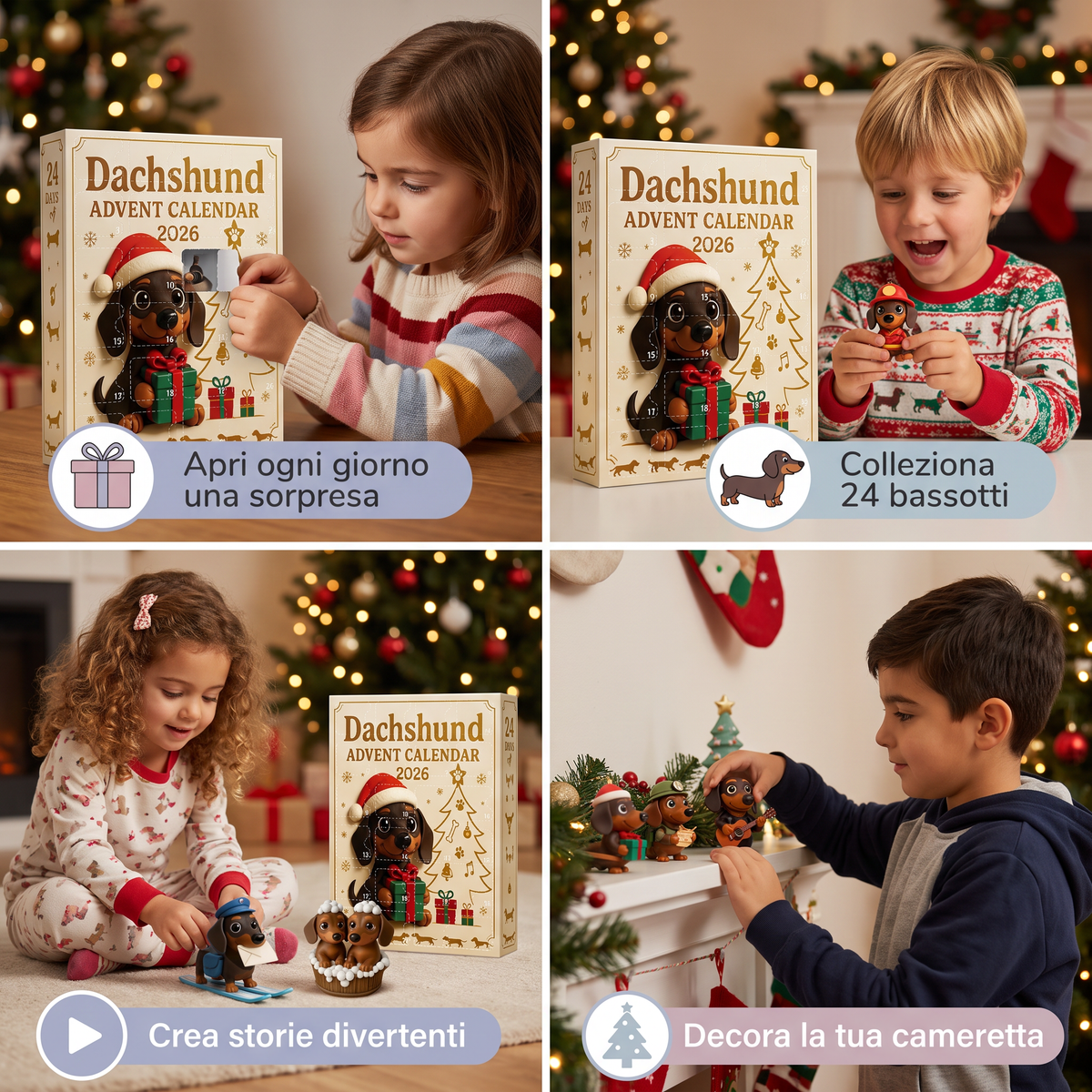 Calendario dell’Avvento Bassotto di 24 Giorni con Figurine a Sorpresa