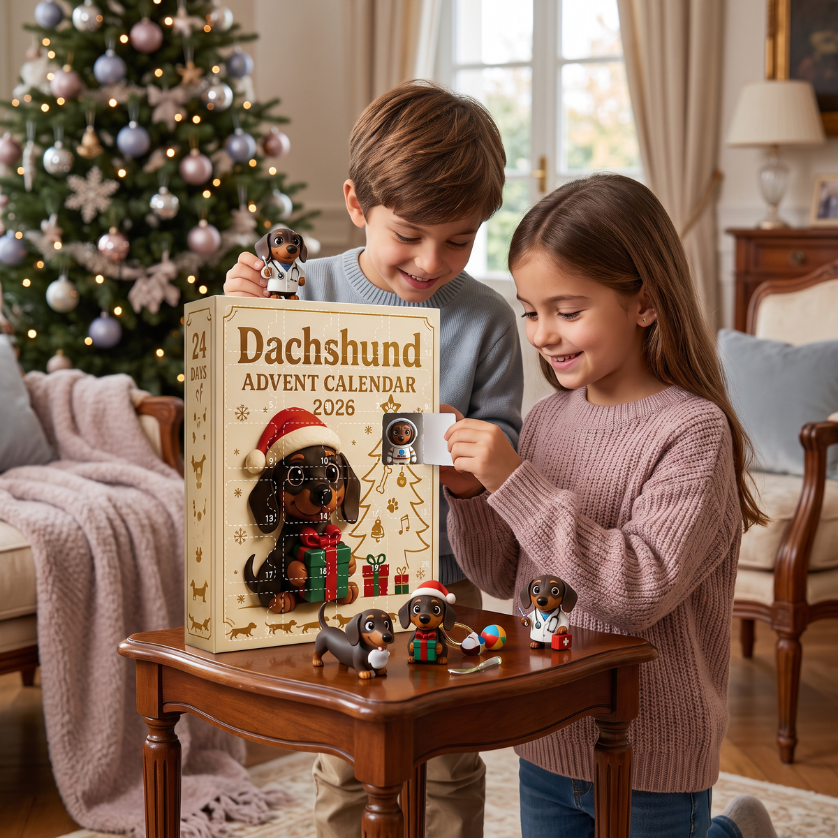 Calendario dell’Avvento Bassotto di 24 Giorni con Figurine a Sorpresa