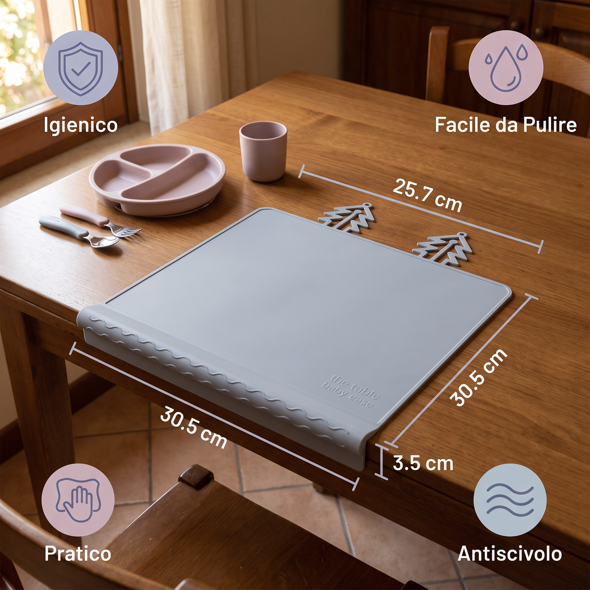 BabySafe Tovaglietta in Silicone Pratica e Igienica per Bambini con Bordo Rialzato