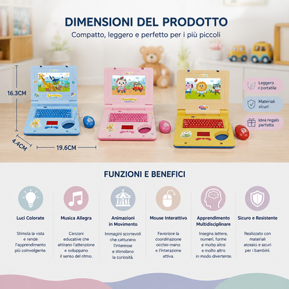 Laptop interattivo per bambini con luci, musica e schermo scorrevole