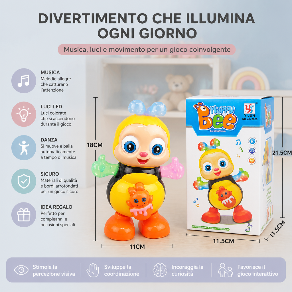 Giocattolo Musicale a Forma di Ape Danzante con Luci e Musica