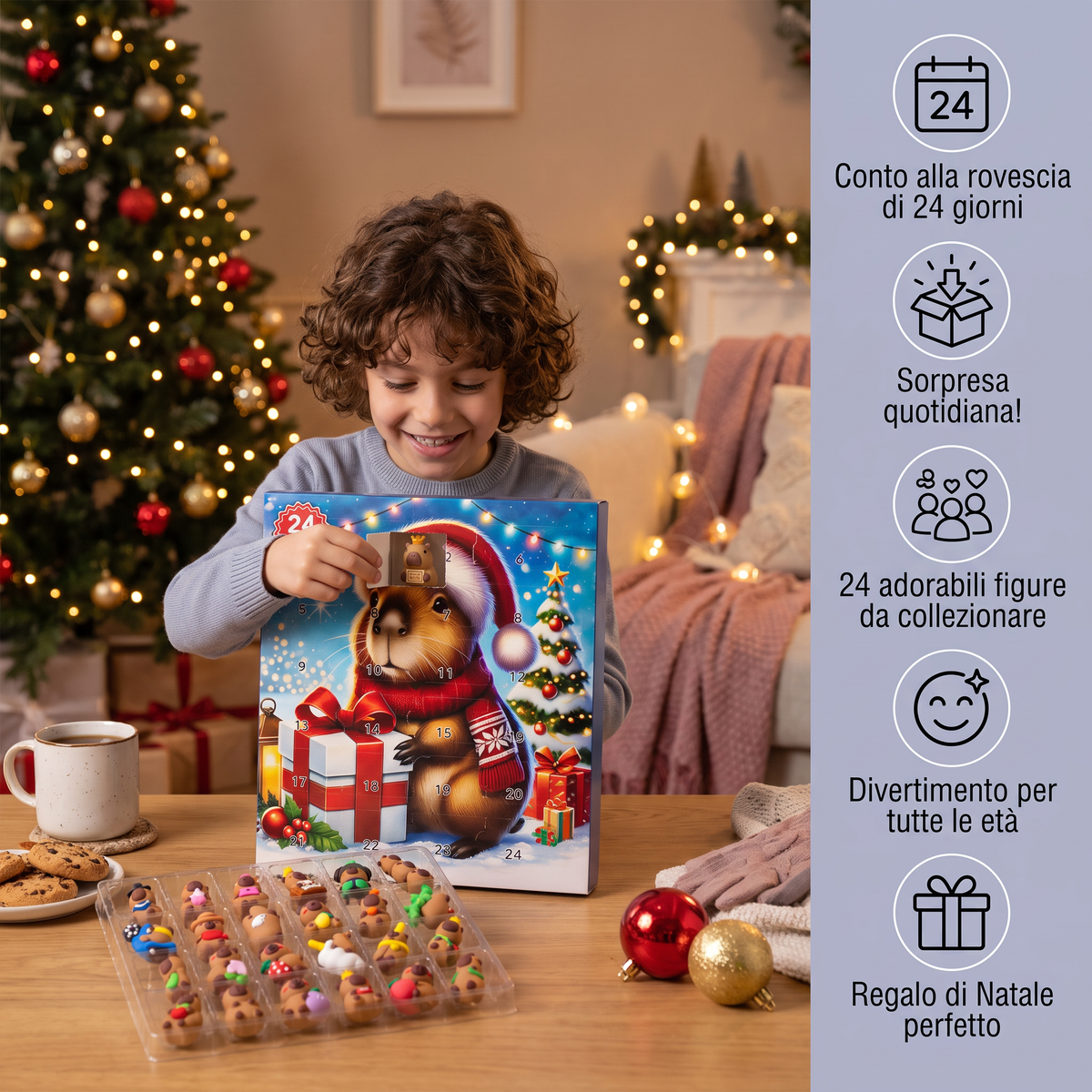 Calendario dell’Avvento natalizio con capibara da 24 giorni – 24 adorabili mini figure
