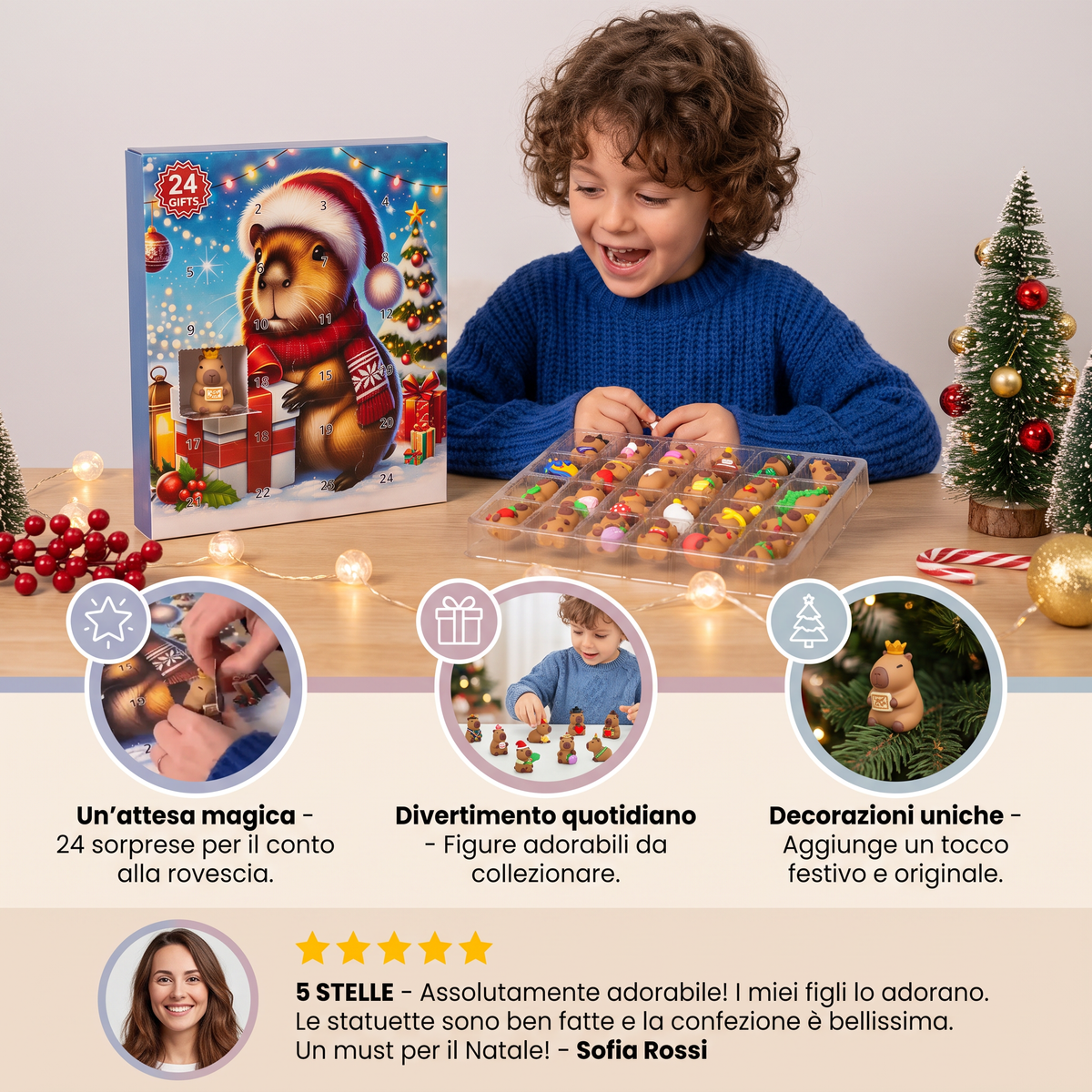 Calendario dell’Avvento natalizio con capibara da 24 giorni – 24 adorabili mini figure