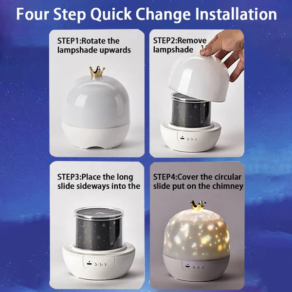 Proiettore Notturno Cielo Stellato ⎜ Lampada LED Rotante con Musica e Diapositive di Scene per un’Atmosfera Rilassante