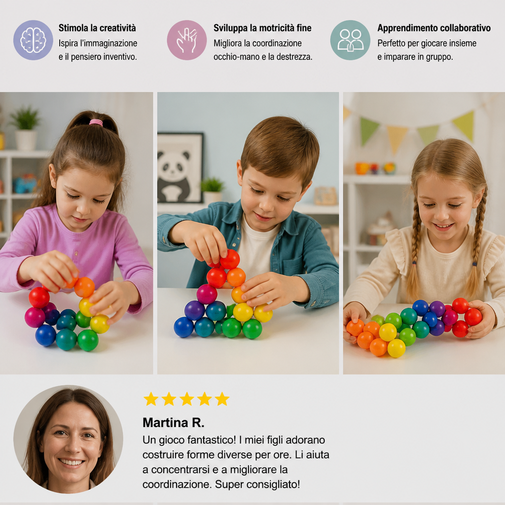 Set di costruzioni 3D con palline colorate – giocattolo educativo creativo per bambini per sviluppare la motricità fine