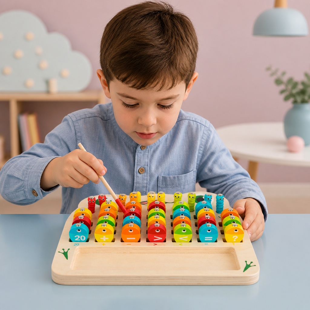Gioco della pesca magnetica in legno – giocattolo educativo per bambini per imparare alfabeto e matematica e sviluppare la motricità fine