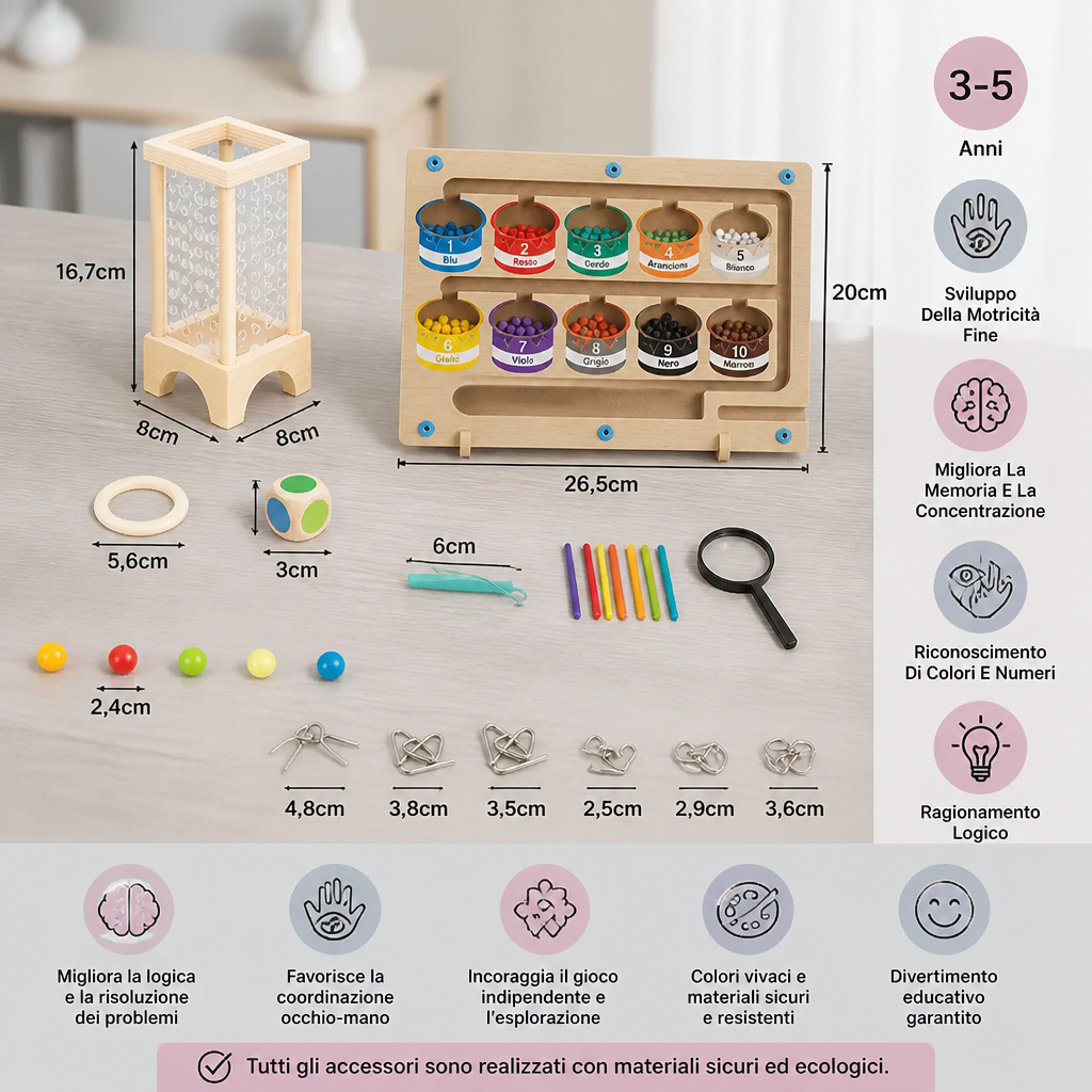 Set di 3 Puzzle Montessori per il Gioco e lo Sviluppo dei Bambini