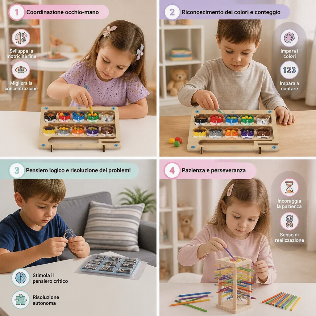 Set di 3 Puzzle Montessori per il Gioco e lo Sviluppo dei Bambini