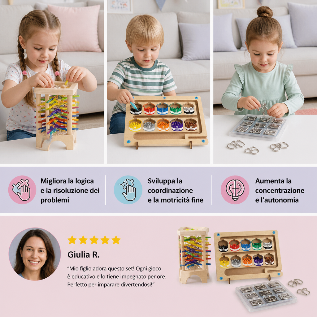 Set di 3 Puzzle Montessori per il Gioco e lo Sviluppo dei Bambini
