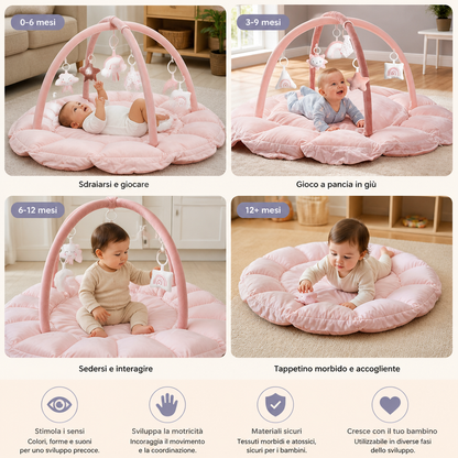 Palestrina per neonati in peluche 5-in-1, tappetino attività e lettino con giochi sospesi