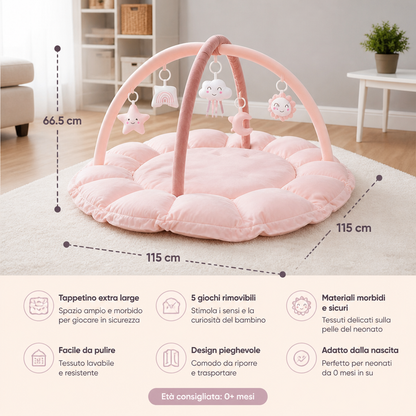 Palestrina per neonati in peluche 5-in-1, tappetino attività e lettino con giochi sospesi