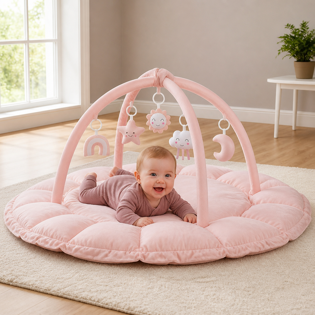 Palestrina per neonati in peluche 5-in-1, tappetino attività e lettino con giochi sospesi