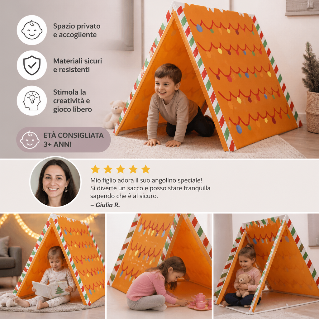 Tenda da gioco natalizia a forma di casetta di pan di zenzero per bambini