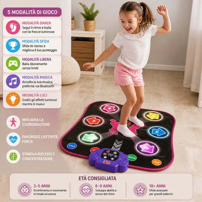 Tappetino da ballo Bluetooth luminoso per bambini con 5 modalità di gioco