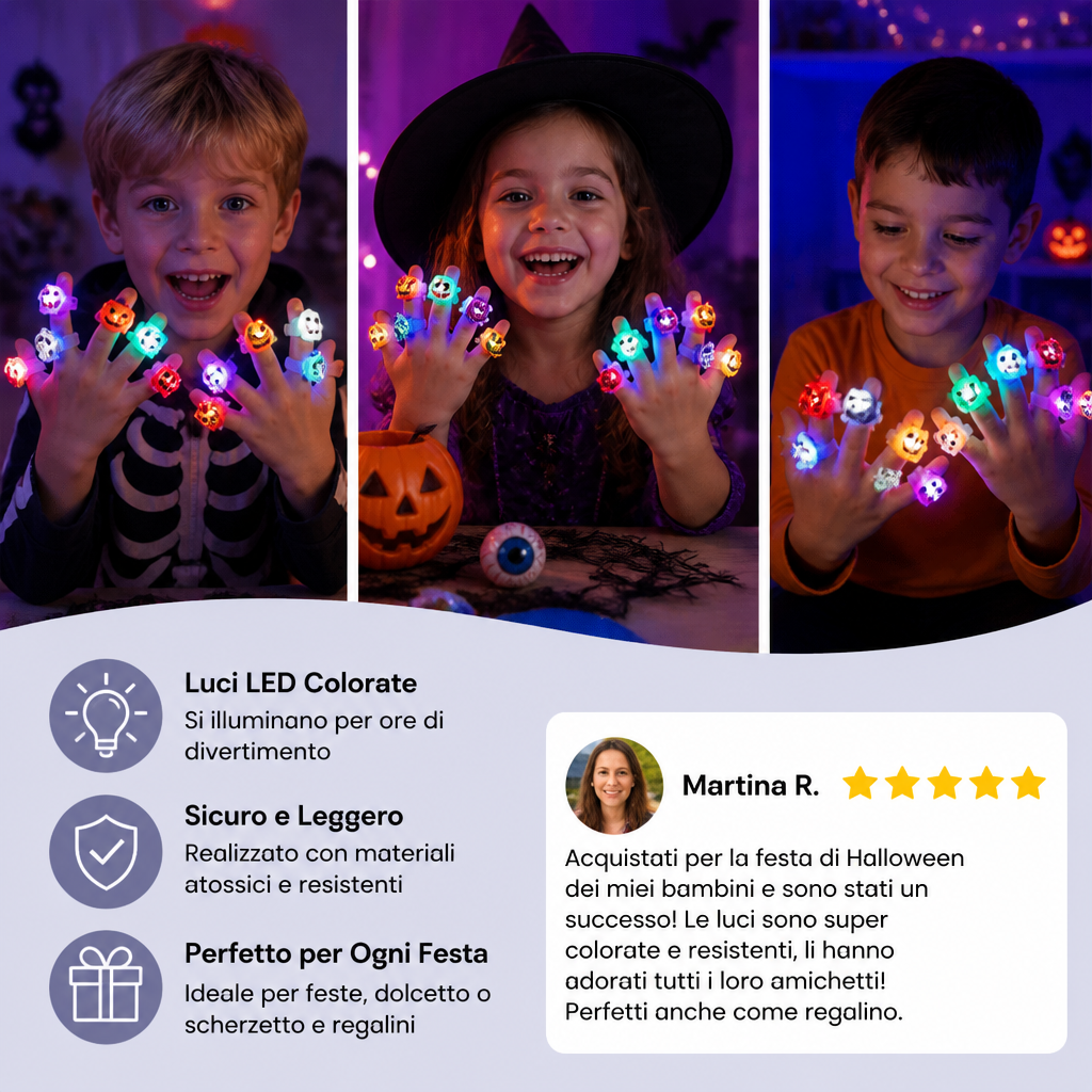 50 Pezzi di Anelli LED Lampeggianti di Halloween per Gadget da Festa per Bambini e Sacchetti di Dolcetti