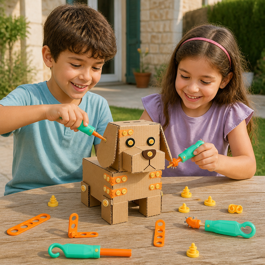 Kit da Costruzione STEM Sicuro da 100 Pezzi in Cartone con Set di Attrezzi per Bambini