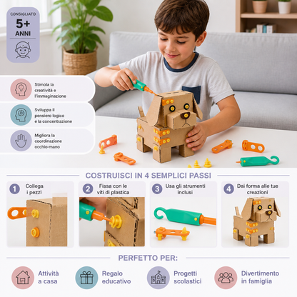 Kit da Costruzione STEM Sicuro da 100 Pezzi in Cartone con Set di Attrezzi per Bambini