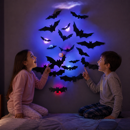 Decorazione da Parete 3D LED di Halloween a Forma di Pipistrello con Luci Cangianti