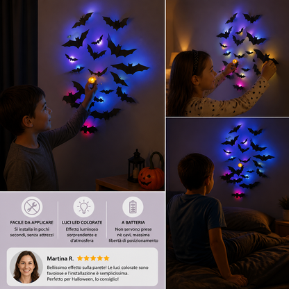 Decorazione da Parete 3D LED di Halloween a Forma di Pipistrello con Luci Cangianti