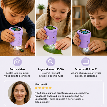 Microscopio e Telescopio Digitale 2-in-1 per Bambini con Fotocamera per Foto e Video